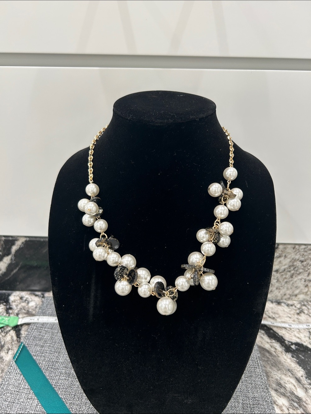 INC International Concepts White Pearl Cluster Necklace with Gold Chain